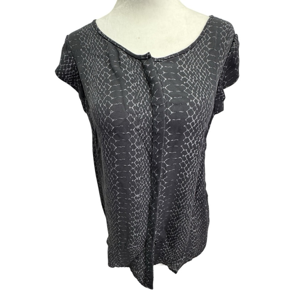 Joie 100% Silk Grey Round Neck Ruffle Sleeve Top Size XS